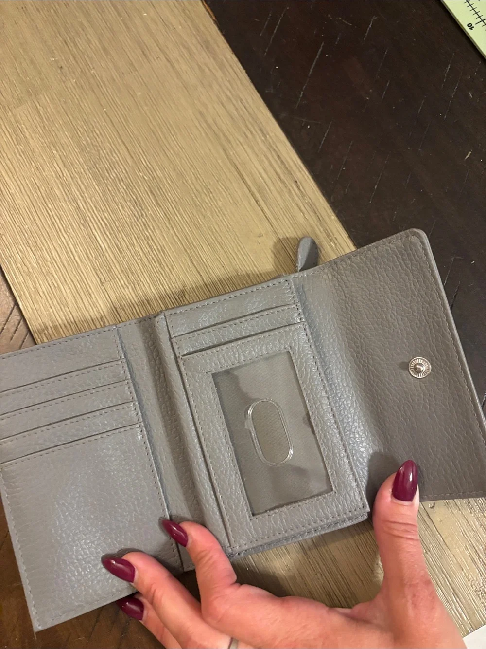 Textured Leather Tri-Fold Wallet in Light Gray